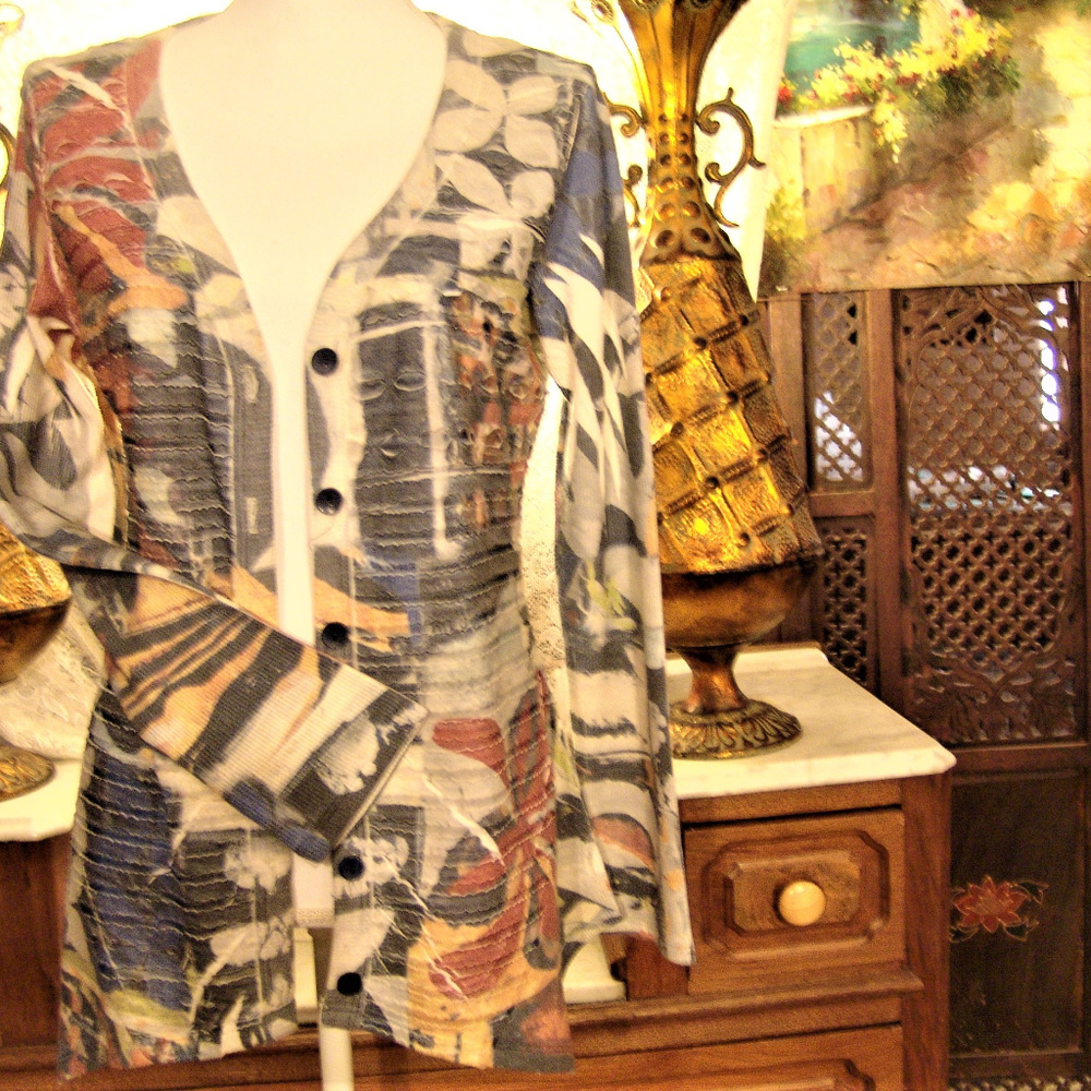 CUBISM Artistic Rare womens knit shirt multi S